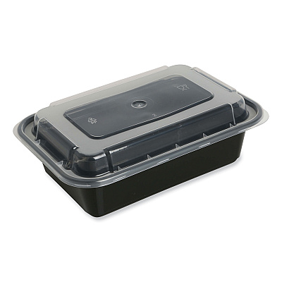 GEN Microwavable Food Container with Lid, Rectangular, 16 oz, 7.48 x 5.03 x 2.04, Black/Clear, Plastic, 150/Carton (GENTORECT16)
