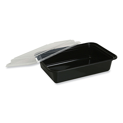 GEN Microwavable Food Container with Lid, Rectangular, 28 oz, 8.81 x 6.02 x 2.04, Black/Clear, Plastic, 150/Carton (GENTORECT28)