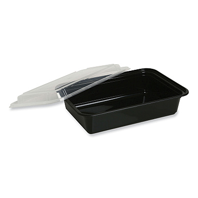 GEN Microwavable Food Container with Lid, Rectangular, 24 oz, 7.48 x 5.03 x 2.48, Black/Clear, Plastic, 150/Carton (GENTORECT24)