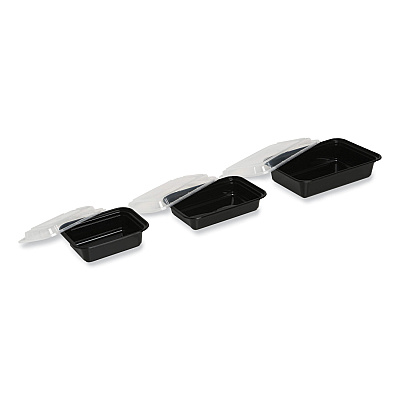 GEN Microwavable Food Container with Lid, Rectangular, 16 oz, 7.48 x 5.03 x 2.04, Black/Clear, Plastic, 150/Carton (GENTORECT16)