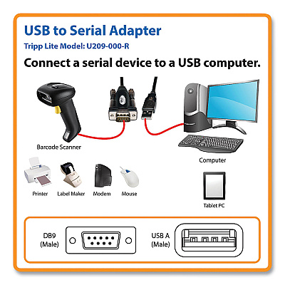 Tripp Lite USB-A to Serial Adapter Cable, 5 ft, Black (U209000R)