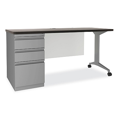 Alera Modern Teacher Series Pedestal Desk, Left-Side Pedestal: Box/Box/File, 60" x 24" x 28.75", Charcoal Woodgrain/Gray (ALEMSD6024CH)