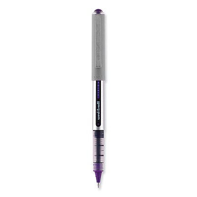 uniball VISION Roller Ball Pen, Stick, Fine 0.7 mm, Violet Ink, Silver/Violet/Clear Barrel, Dozen (UBC60382)