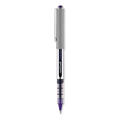 uniball VISION Roller Ball Pen, Stick, Fine 0.7 mm, Violet Ink, Silver/Violet/Clear Barrel, Dozen (UBC60382)