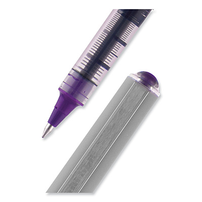 uniball VISION Roller Ball Pen, Stick, Fine 0.7 mm, Violet Ink, Silver/Violet/Clear Barrel, Dozen (UBC60382)