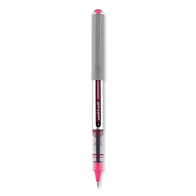 uniball VISION Roller Ball Pen, Stick, Fine 0.7 mm, Pink Ink, Silver/Pink/Clear Barrel, Dozen (UBC60384)