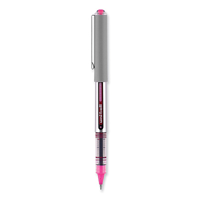 uniball VISION Roller Ball Pen, Stick, Fine 0.7 mm, Pink Ink, Silver/Pink/Clear Barrel, Dozen (UBC60384)