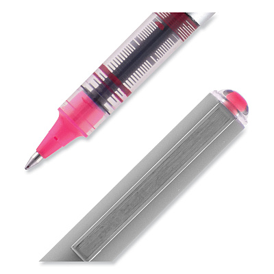 uniball VISION Roller Ball Pen, Stick, Fine 0.7 mm, Pink Ink, Silver/Pink/Clear Barrel, Dozen (UBC60384)