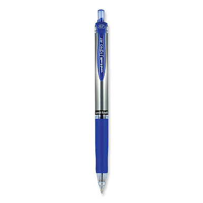 uniball Signo Gel Pen, Retractable, Medium 0.7 mm, Blue Ink, Silver/Blue Barrel, Dozen (UBC65941)