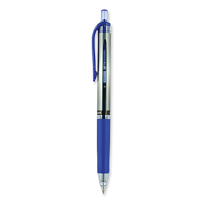 uniball Signo Gel Pen, Retractable, Medium 0.7 mm, Blue Ink, Silver/Blue Barrel, Dozen (UBC65941)