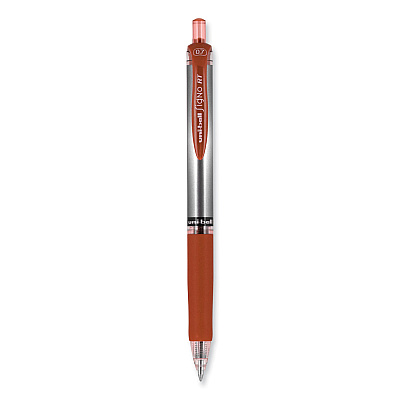 uniball Signo Gel Pen, Retractable, Medium 0.7 mm, Red Ink, Silver/Red Barrel, Dozen (UBC65942)