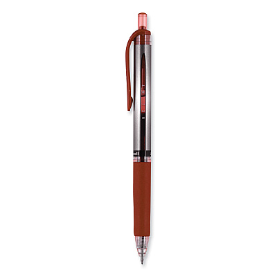uniball Signo Gel Pen, Retractable, Medium 0.7 mm, Red Ink, Silver/Red Barrel, Dozen (UBC65942)
