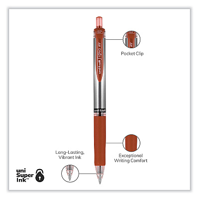uniball Signo Gel Pen, Retractable, Medium 0.7 mm, Red Ink, Silver/Red Barrel, Dozen (UBC65942)