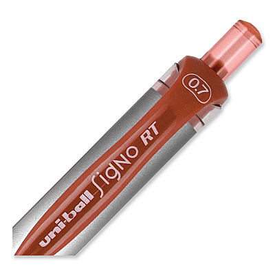uniball Signo Gel Pen, Retractable, Medium 0.7 mm, Red Ink, Silver/Red Barrel, Dozen (UBC65942)