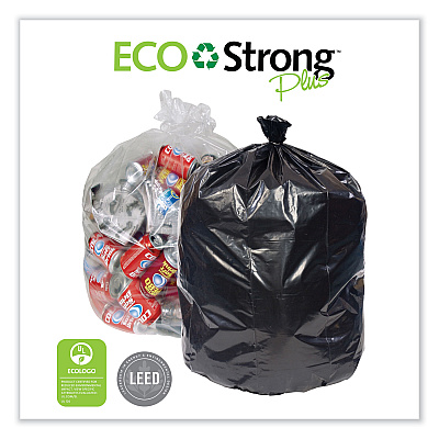 Pitt Plastics Eco Strong Plus Can Liners, 40 gal, 1.35 mil, 40" x 46", Black, Perforated Roll, 100/Carton (PITPCRL4046SHK)