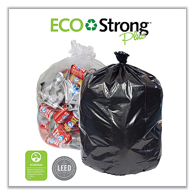 Pitt Plastics Eco Strong Plus Can Liners, 40 gal, 14 mic, 40" x 46", Natural, Perforated Roll, 250/Carton (PITPCRH404614N)