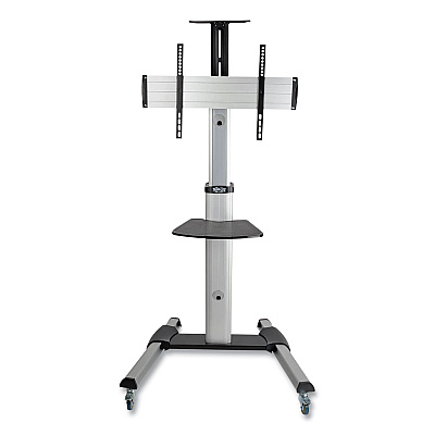 Tripp Lite Flat Panel Floor Stand, Tilt Range: -12 to +5, Metal, 1 Shelf, 110 lb Capacity, 32.6" x 27.6" x 81.5", Silver/Black (DMCS3270XP)