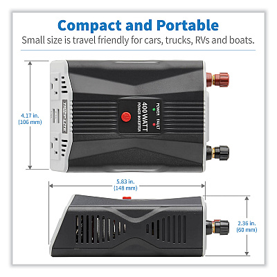 Tripp Lite PowerVerter Ultra-Compact Car Inverter, 400 W, Two AC Outlets/Two USB Ports, 3.1 A (PV400USB)