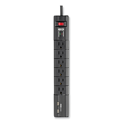 Tripp Lite Protect It! Surge Protector, 6 AC Outlets/2 USB Ports, 8 ft Cord, 1,080 J, Black (TLP608RUSBB)