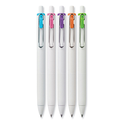 uniball uniONE Gel Pen, Retractable, Medium 0.7 mm, Assorted Fashion Ink Colors, Assorted Barrel Colors, 5/Pack (UBC70381)