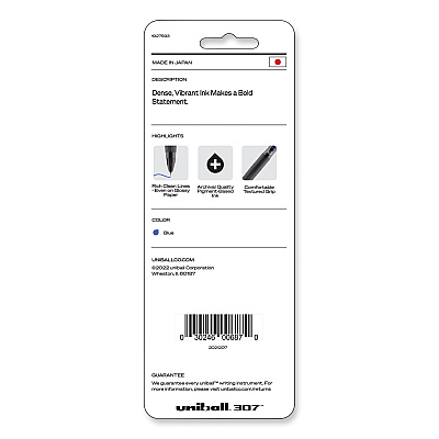 uniball 307 Gel Pen, Retractable, Medium 0.7 mm, Blue Ink, Blue Barrel, 3/Pack (UBC1927593)
