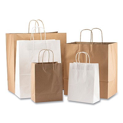 Kari-Out Kraft Paper Bags, Natural Kraft Flat Handles, 8" x 5" x 11", Natural, 250/Carton (KOT1200050)