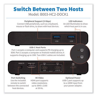 Tripp Lite 2-Port USB-C KVM Dock, TAA Compliant, Ships in 7-10 Business Days (B003HC2DOCK1)