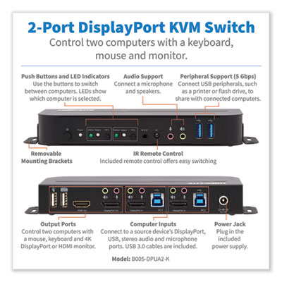 Tripp Lite 2-Port DisplayPort/USB KVM Switch, Ships in 7-10 Business Days (TRPB005DPUA2K)
