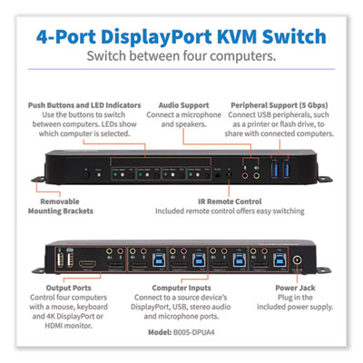 Tripp Lite 4-Port DisplayPort/USB KVM Switch, Ships in 7-10 Business Days (TRPB005DPUA4)