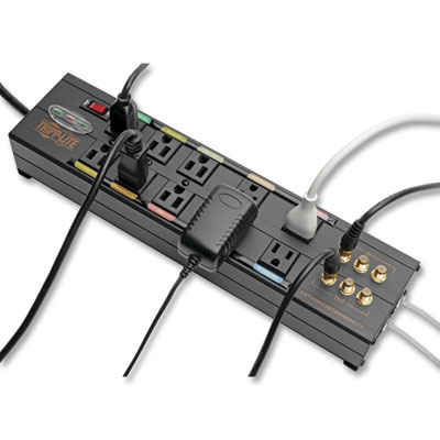 Tripp Lite Isobar 10-Outlet Home/Business Theater Surge Protector, 10 AC Outlets, 8 ft Cord, 3,840 J, Black, Ships in 7-10 Business Days (HT10DBS)