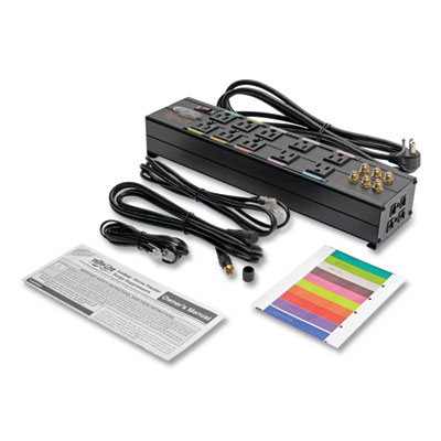 Tripp Lite Isobar 10-Outlet Home/Business Theater Surge Protector, 10 AC Outlets, 8 ft Cord, 3,840 J, Black, Ships in 7-10 Business Days (HT10DBS)
