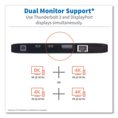 Tripp Lite Thunderbolt 3 Dock w/USB-C Compat and Dual Display,3.5mm/DisplayPort/Micro SD/RJ45/SD/USB/USB-C,BK/GY, Ships in 7-10 Bus Days (TRPMTB3DOCK03)