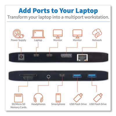 Tripp Lite Thunderbolt 3 Dock w/USB-C Compat and Dual Display,3.5mm/DisplayPort/Micro SD/RJ45/SD/USB/USB-C,BK/GY, Ships in 7-10 Bus Days (TRPMTB3DOCK03)