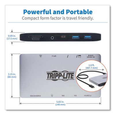 Tripp Lite Thunderbolt 3 Dock w/USB-C Compat and Dual Display,3.5mm/DisplayPort/Micro SD/RJ45/SD/USB/USB-C,BK/GY, Ships in 7-10 Bus Days (TRPMTB3DOCK03)