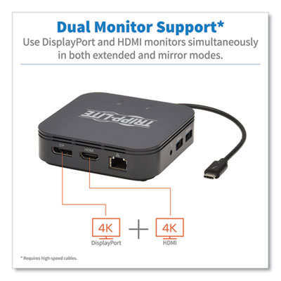 Tripp Lite Thunderbolt 3 Dual Monitor Docking Station, 3.5 mm/DisplayPort/HDMI/USB-A/USB-C PD Charging/RJ45, BK, Ships in 7-10 Bus Days (MTB3DOCK04)