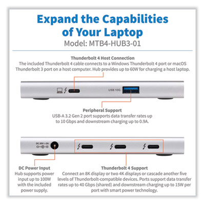 Tripp Lite Thunderbolt 4 Hub, 4 Ports, Gray, Ships in 7-10 Business Days (MTB4HUB301)