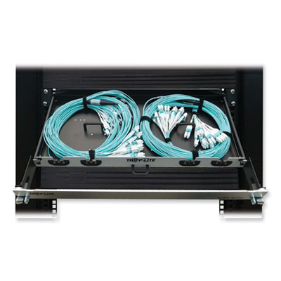 Tripp Lite 1U Preloaded Multimode Fiber Cable Panel, (12) LC Duplex (M) to (12) LC Duplex (M), 32.8ft, Aqua, Ships in 7-10 Business Days (N48M2L24L10)