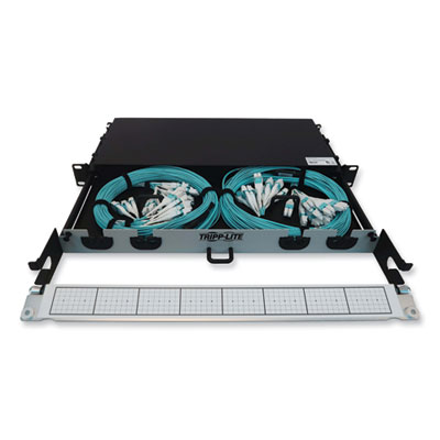 Tripp Lite 1U Preloaded Multimode Fiber Cable Panel, (12) LC Duplex (M) to (12) LC Duplex (M), 32.8ft, Aqua, Ships in 7-10 Business Days (N48M2L24L10)