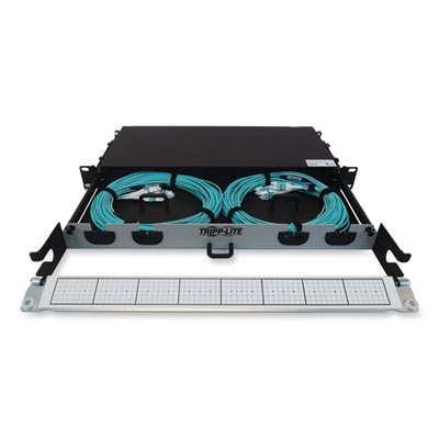Tripp Lite 1U Preloaded Multimode Fiber Cable Panel, MTP/MPO (F) to (4) LC Duplex (M), 65.6 ft, Aqua, Ships in 7-10 Business Days (N48M2M8L420)