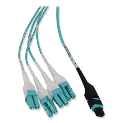 Tripp Lite 1U Preloaded Multimode Fiber Cable Panel, MTP/MPO (F) to (4) LC Duplex (M), 65.6 ft, Aqua, Ships in 7-10 Business Days (N48M2M8L420)