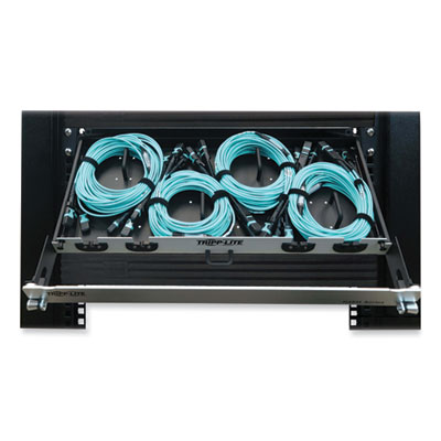 Tripp Lite 1U Preloaded Multimode Fiber Cable Panel, (3) MTP/MPO (F) to (3) MTP/MPO (F), 32.8 ft, Aqua, Ships in 7-10 Business Days (TRPN48M4M3X8M10)