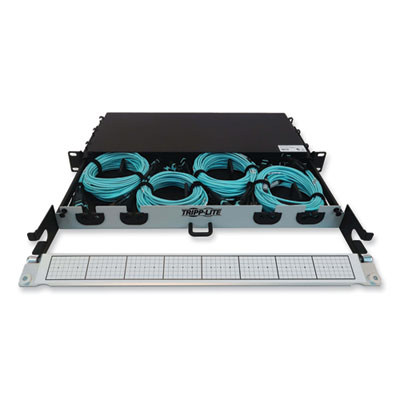 Tripp Lite 1U Preloaded Multimode Fiber Cable Panel, (3) MTP/MPO (F) to (3) MTP/MPO (F), 32.8 ft, Aqua, Ships in 7-10 Business Days (TRPN48M4M3X8M10)