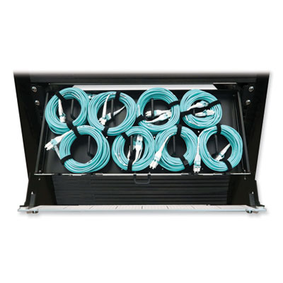 Tripp Lite 1U Preloaded Multimode Fiber Cable Panel, LC Duplex (Male) to LC Duplex (Male), 32.8 ft, Aqua, Ships in 7-10 Business Days (N48M8L2L10)