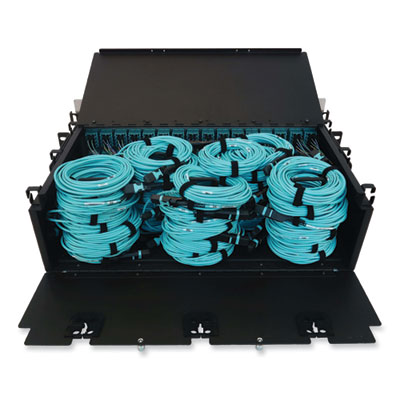 Tripp Lite 3U Preloaded Multimode Fiber Cable Panel, (48) MTP/MPO (F) to (192) LC Duplex (F), 16.4 ft, Aqua, Ships in 7-10 Bus Days (N48M48M8L405)