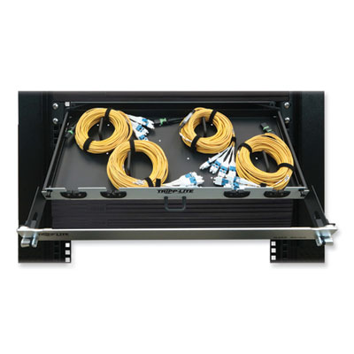 Tripp Lite 1U Preloaded Singlemode Fiber Cable Panel, MTP/MPO (F) to (4) LC Duplex (M), 32.8 ft, Yellow, Ships in 7-10 Business Days (N48S4M8L410)