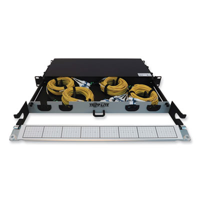Tripp Lite 1U Preloaded Singlemode Fiber Cable Panel, MTP/MPO (F) to (4) LC Duplex (M), 32.8 ft, Yellow, Ships in 7-10 Business Days (N48S4M8L410)