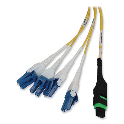 Tripp Lite 1U Preloaded Singlemode Fiber Cable Panel, MTP/MPO (F) to (4) LC Duplex (M), 32.8 ft, Yellow, Ships in 7-10 Business Days (N48S4M8L410)