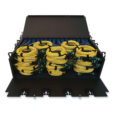 Tripp Lite 3U Preloaded Singlemode Fiber Cable Panel, (64) MTP/MPO (F) to (256) LC Duplex (M), 9.8 ft, YW, Ships in 7-10 Bus Days (N48S64M8L403)
