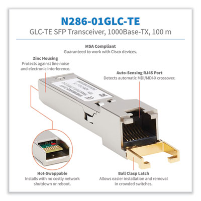 Tripp Lite Cisco Compatible CAT6 Transceiver Module, 16.4 ft, Black, Ships in 7-10 Business Days (N28601GLCTE)