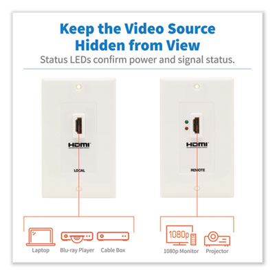 Tripp Lite HDMI Over Dual CAT5/CAT6 Extender Wall Plate Kit w/Transmitter and Receiver, Range Up to 150 ft, WH, Ships in 7-10 Bus Days (TRPP167000)